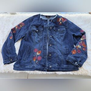 DG2 by Diane Gilman Dark Blue Embroidered Denim Jacket